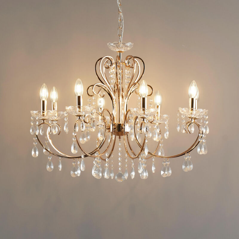 Kosilum - Lustre cristal or rose baroque 8 bras - Pavia