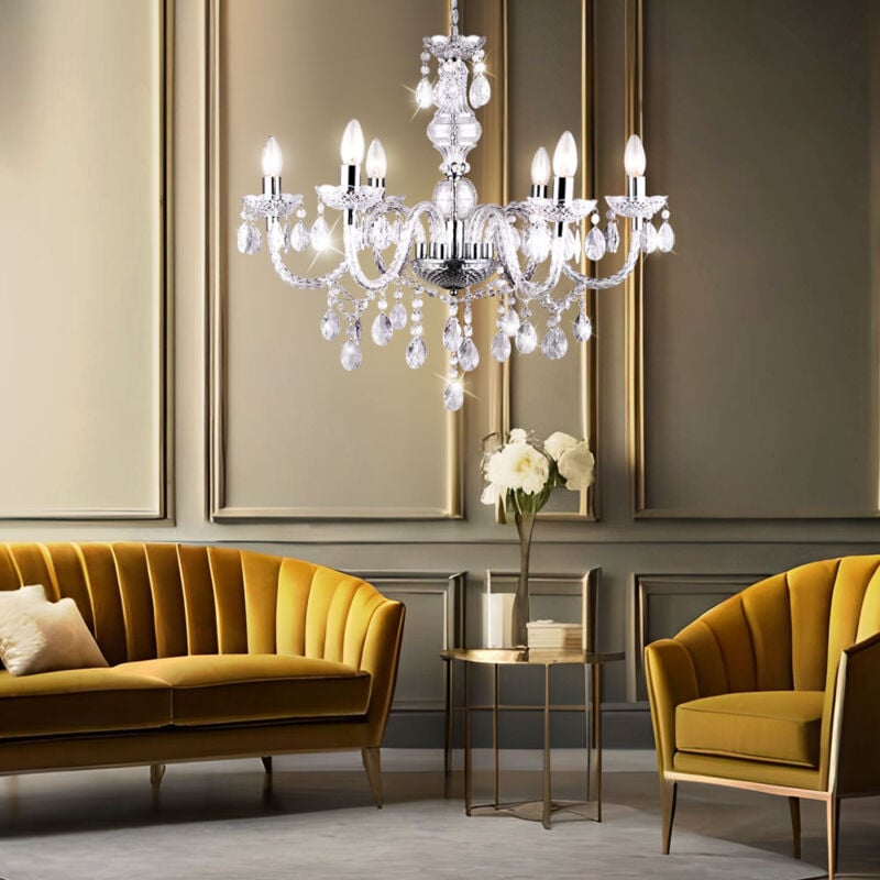 Lustre cristal suspension suspension suspension salle à manger suspension lustre, chrome, 6x E14, DxH 61 x 166 cm