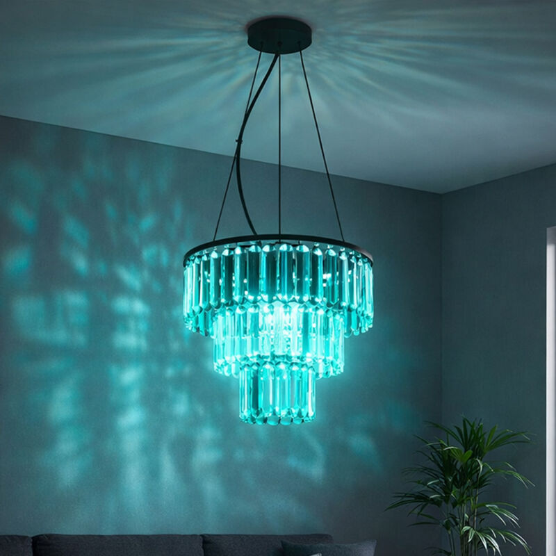 Lustre cristaux de verre lampe suspendue lampe à suspension en cristal lumière de salle à manger, fumée claire, télécommande dimmable, 3x led rvb