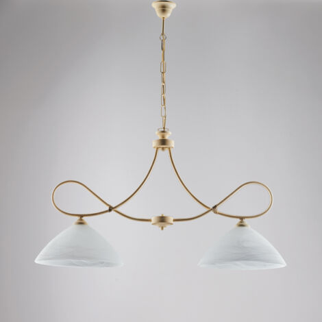 Lustre Dallas Ivoire, Effet Décapé Et Or Antique, Verre Albâtre D.13, 2 Lumières, Idéal Pour Petites Pièces