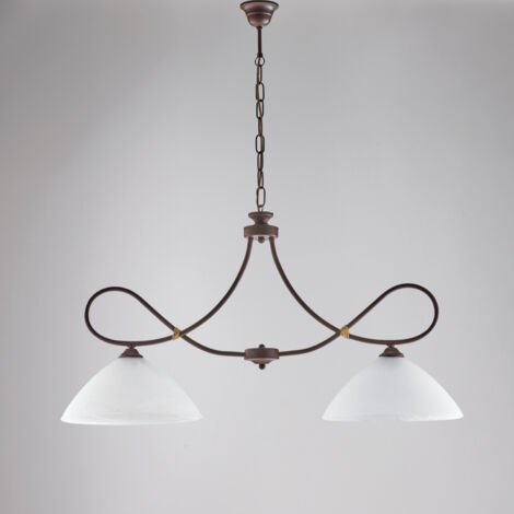 Lustre Dallas noir, effet rouille et or antique, verre albâtre d.13, 2 lumières parfait petits espaces