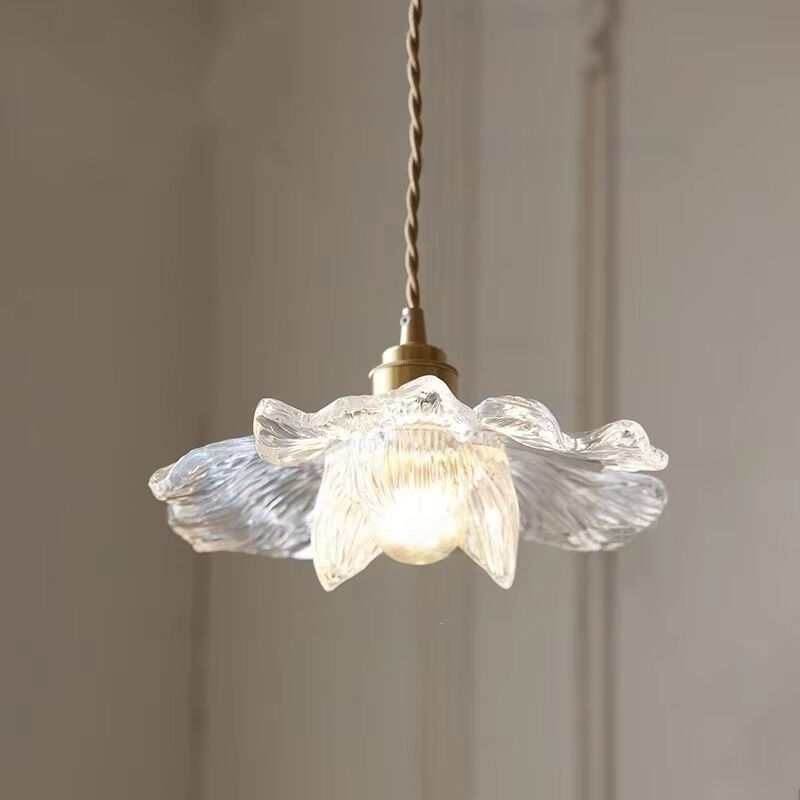 Lustre d'allée rétro français en forme de pétale, lustre gardénia, [transparent] lumière chaude, 220 V, douille E27