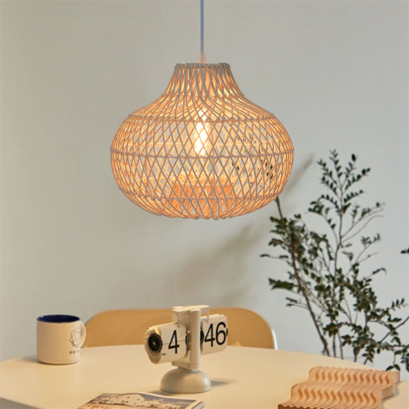 Arturesthome - Lustre de cuisine en osier, abat-jour rond en rotin, abat-jour de lampe suspendue, luminaire de plafond D30CM x HD26CM
