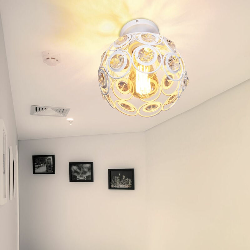 Lustre de Plafond Cristal en Métal Plafonnier Eclairage Luminaire Abat-jour 20cm Blanc