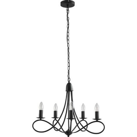 Lustre de plafond de style rustique, acier noir tissé avec 5 chandeliers réglables et pliants de 58 x 45 cm