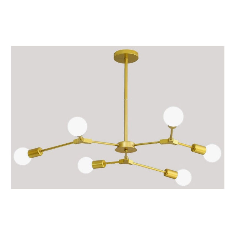 Lustre Plafonnier E27 6 Lumières Lustre Plafonnier Or avec Bras Lumineux Ajustables Postuler à Salon Chambre Salle à Manger Café Bar(Ne comprend pas