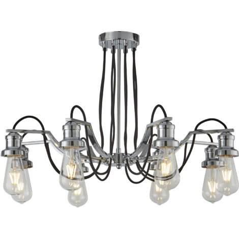 Lustre de plafond OLIVIA 8 Lumières, cable tissu tresse noir, chrome E27