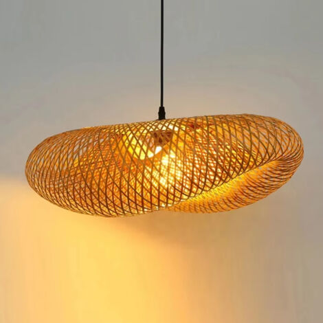 Lustre de restaurant, lustre LED en bambou tressé, lampe de table de bar/café, 60 cm, éclairage décoratif d'intérieur.