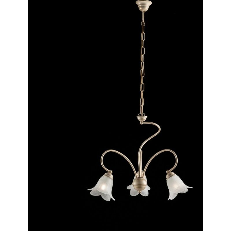 Bonetti Illumina - Lustre de salon en fer Ivoire Or trois lumières abat-jour 50x h46 cm