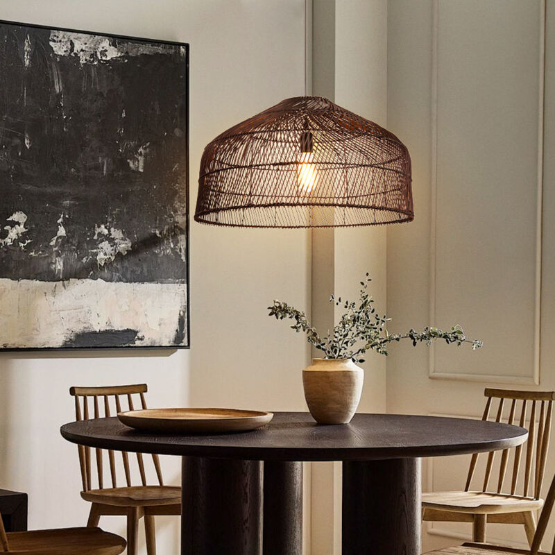 Lustre de style Bohème de 23 pouces, lustre tissé à la main en rotin de bambou japonais pour île de cuisine, chambre à coucher D60 cm x H60 cm