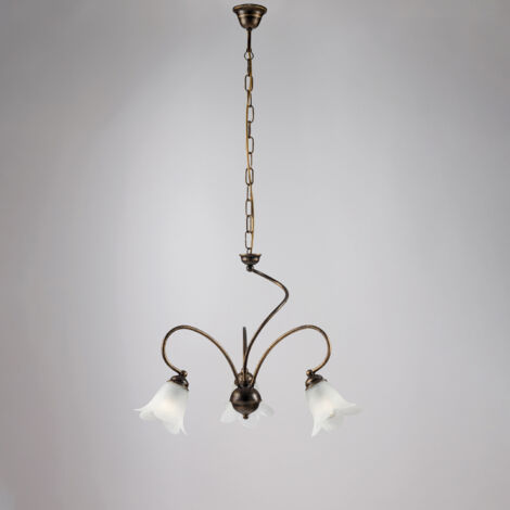 Lustre d'entrée fer Marron Or abat-jour Verre blanc 50x h46 cm