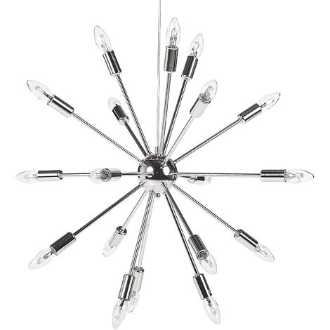 Lustre Design Lampe Suspension En Acier Argenté pour 18 Ampoules E14 Max. 40W Décorative et Tendance pour Salon au Style Glamour Moderne Beliani - Argenté