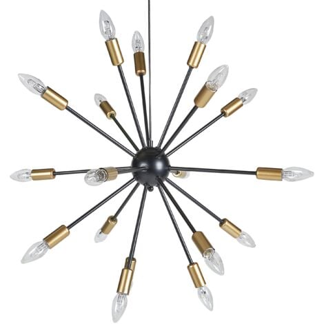 Lustre Design Lampe Suspension En Acier Doré pour 18 Ampoules E14 Max. 40W Décorative et Tendance pour Salon au Style Glamour Moderne Beliani - Noir