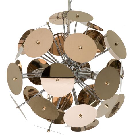 Lustre Design Lampe Suspension en Forme de Disques en Métal Cuivré et Argenté pour 4 Ampoules E14 Max 40W Éclairage Idéal pour Salon Moderne Beliani - Cuivré