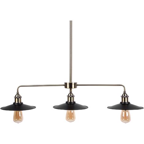 Lustre Design Lampe Suspension en Métal Noir et Bronze avec 3 Abat-jours pour Ampoules Filament E27 Max. 60W Éclairage et Design Industriel Beliani - Noir