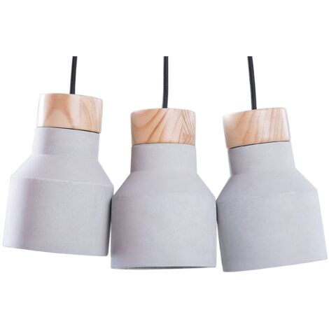 Lustre Design Set de 3 Lampes Suspension Grises en Béton et Bois Clair E14 Max. 40W pour Cuisine ou Salle à Manger au Style Industriel Moderne Beliani