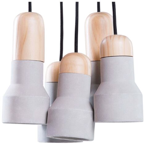 Lustre Design Set de 5 Lampes Suspension Grises en Béton et Bois Clair E14 Max. 40W pour Cuisine ou Salle à Manger au Style Industriel Urbain Beliani