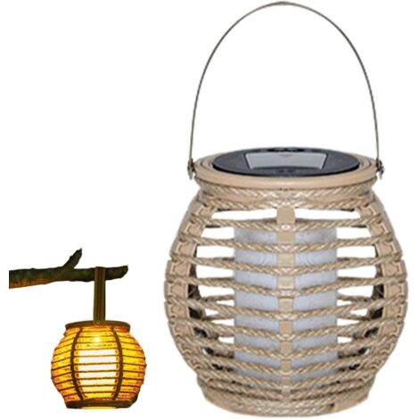 Lustre d'extérieur en rotin, grande lanterne solaire en