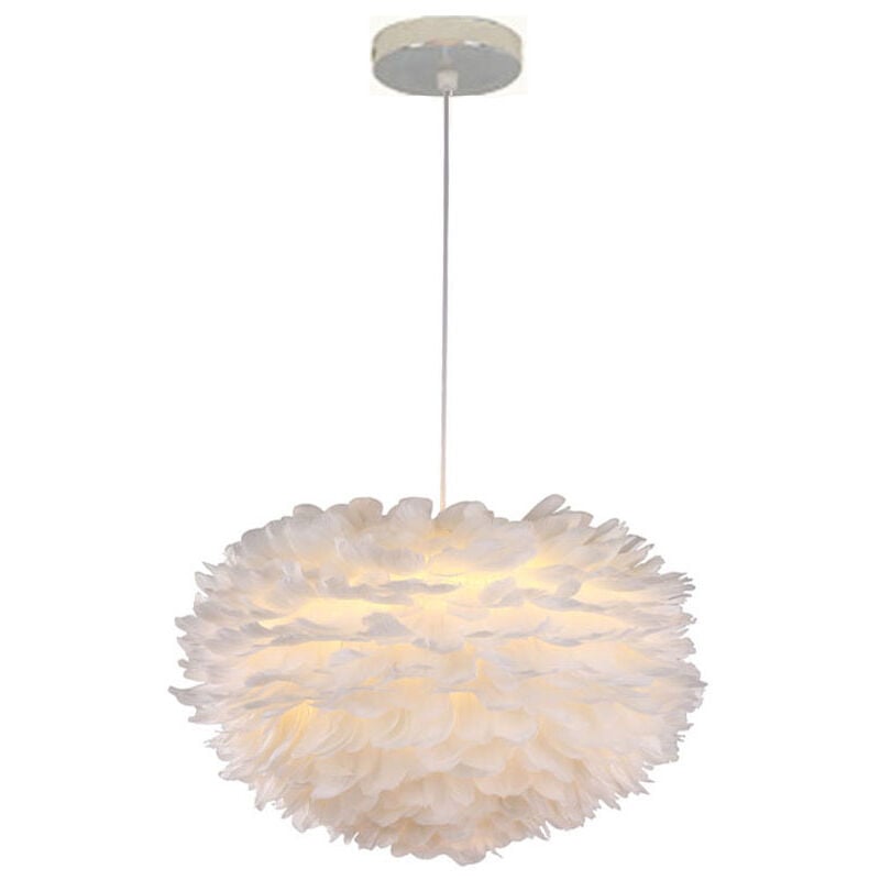 Lustre D'Intérieur Moderne Ø30CM Lampe à Suspension Romantique Nordique Suspension Luminaire En Plumes Blanches Pures E27