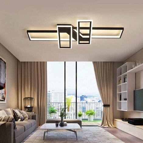 Lustre d'intérieur, Moderne LED Lustre Lumière pour Salon Chambre Cuisine Maison Plafonniers Rectangle Noir Luminaires 90W(Color : Black, Size : W120x80xH6cm)
