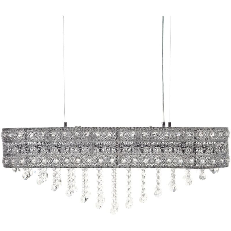 Beliani - Lustre Élégant Éclairage Salon Salle à Manger en Métal Argenté avec Cristaux de Verre Finition Chromée Belelle