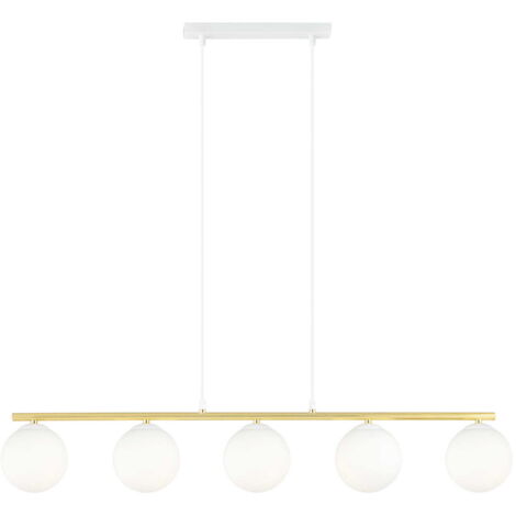 Lustre Emibig Allora 5 5xE14 métal verre blanc-or 105cm