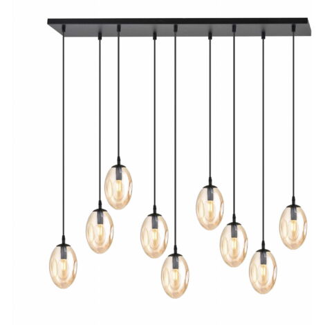 Lustre Emibig Astral 9xE14 noir, globes miel verre