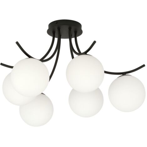 Lustre Emibig Boston 6xE14 noir globes opale verre