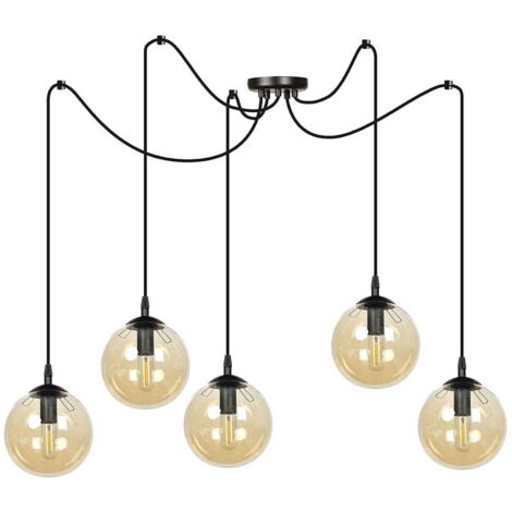 Lustre Emibig GIGI 5 5xE14 noir ambre verre métal