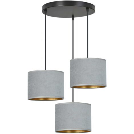 Lustre Emibig Hilde 3 3xE27 tissu gris noir doré premium