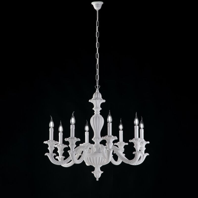 Bonetti Illumina - Leonardo Lustre Shabby en bois blanc 8 lumières 130 d.80 BL180-8-BCO