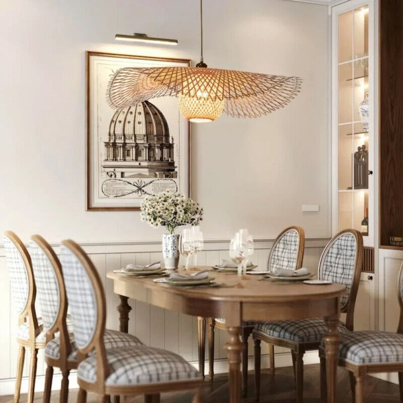 Lustre suspension en bambou tissé à la main Ø55 cm – Style chinois, luminaire décoratif pour salle à manger, restaurant ou intérieur