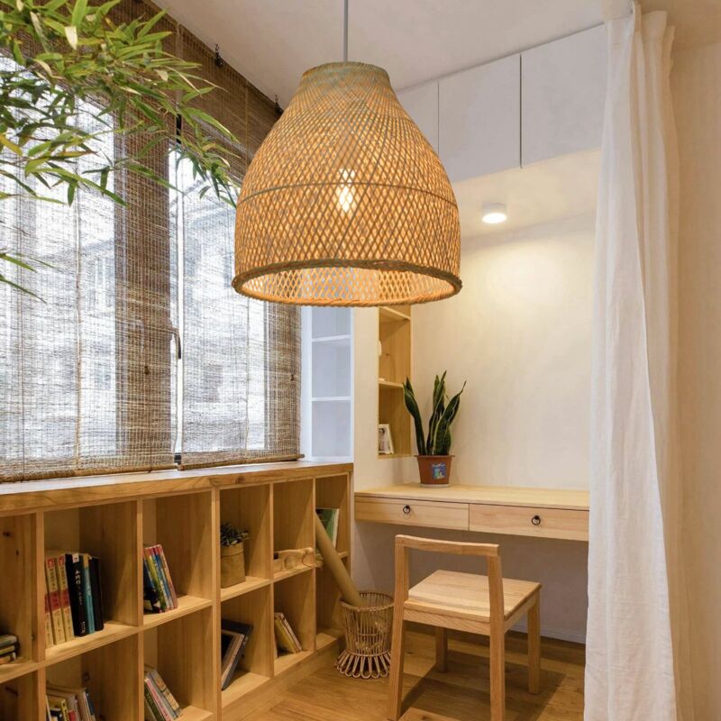 Lustre en bambou tissé à la main, style bohème lanterne de style lanterne suspension pour salle à manger, chambre à coucher, ferme D40 cm x H38 cm