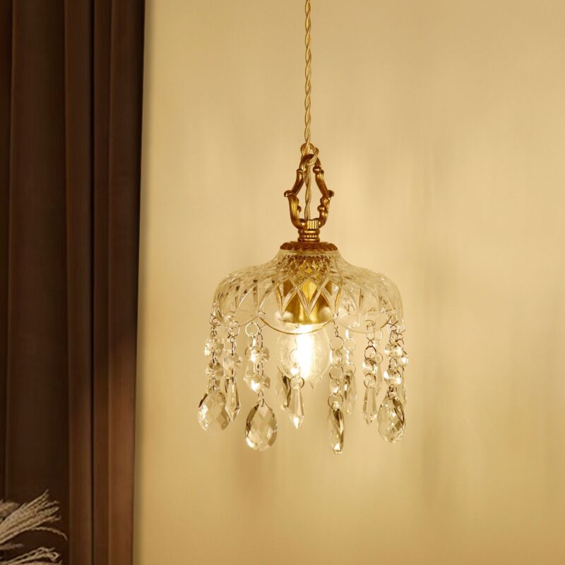Lustre en cristal entièrement en cuivre, lumière rétro française pour allée, porche, balcon, sans source de lumière