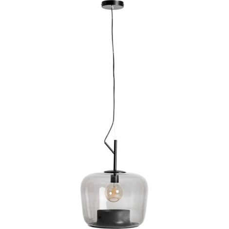 Lustre en cristal gris design contemporain finition translucide - Cristal gris translucide et noir