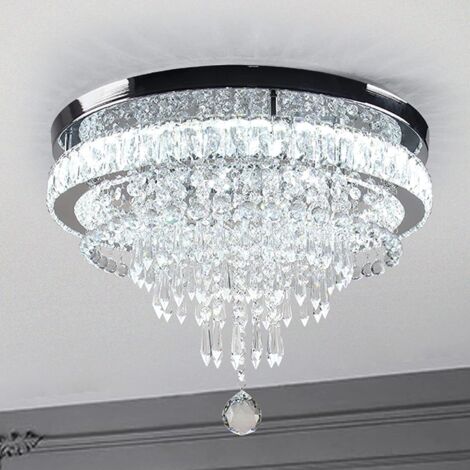 Lustre en cristal LED, éclairage décoratif pour salon, lampe de table pour îlot de cuisine, plafonnier semi-encastré (40 cm, lumière blanche)