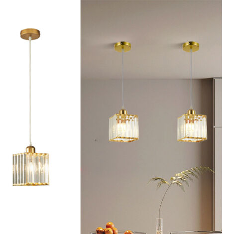 Lustre en cristal, mini suspension, luminaire de luxe, design carré, douille E27, adapté aux salles à manger, chambres à coucher, îlots de cuisine et éclairage de couloir