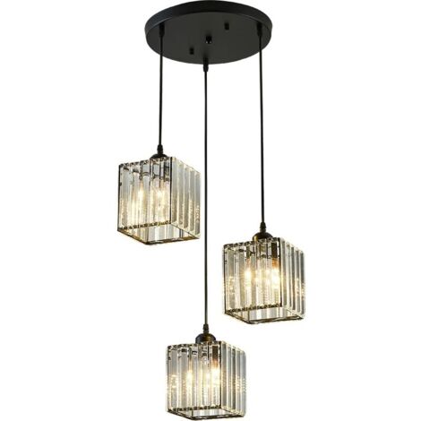 Lustre en cristal, mini suspension, luminaire de luxe, design carré, douille E27, adapté aux salles à manger, chambres à coucher, îlots de cuisine et éclairage de couloir