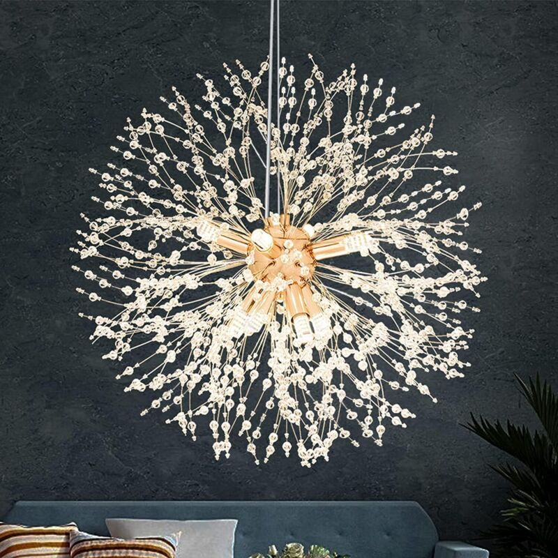 Lustre en Cristal Moderne - Suspension Luminaire Doré Feu D'artifice Cristal - 8 Lumières led - Hauteur Réglable - pour Salon, Chambre, Salle à