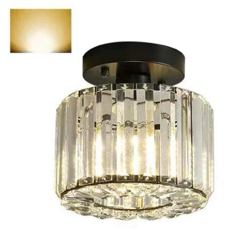 Lustre en cristal noir à lumière chaude 110-240 V – Plafonnier moderne semi-encastré pour couloir, cuisine