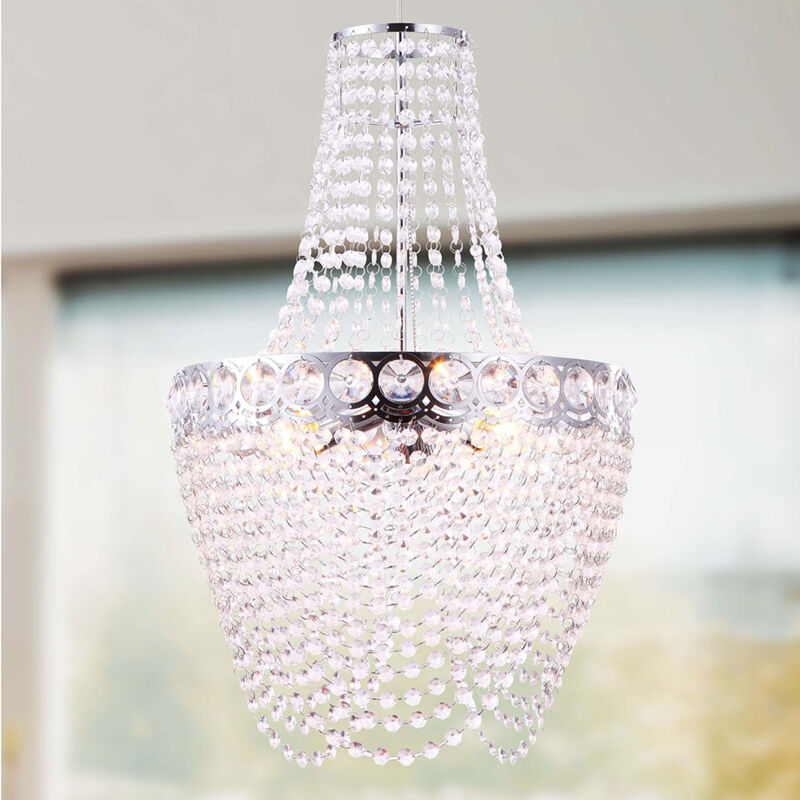 Lustre en cristal suspendu pour salon, lampe suspendue, plafonnier moderne, chromé transparent, 3 ampoules E27, DxH 38x150 cm