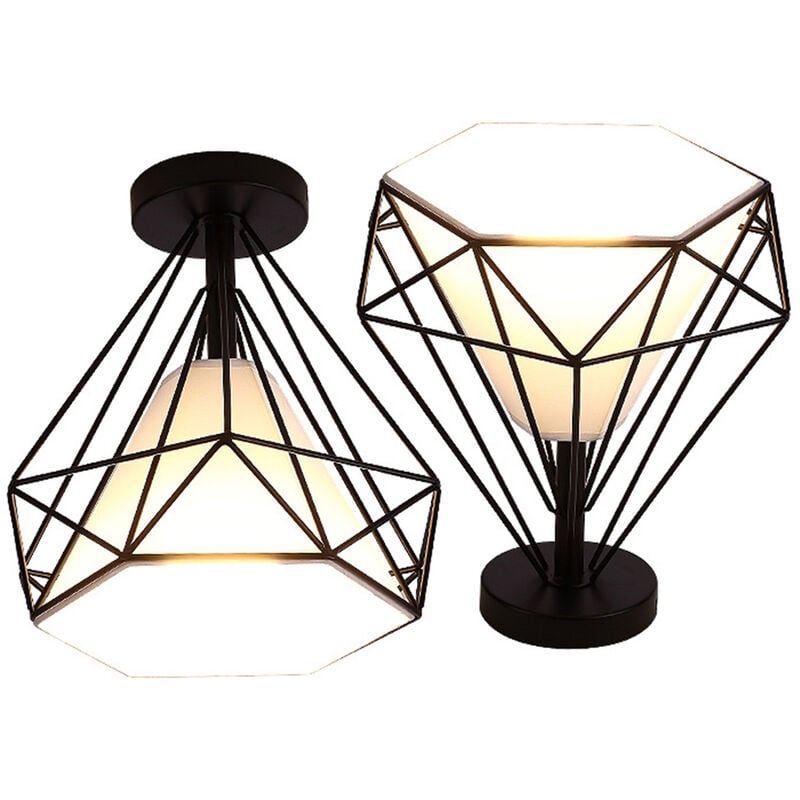 Plafonnier Cage Noir Rétro Industrielle Fer Lustre E27 25cm Noir 2 Pack