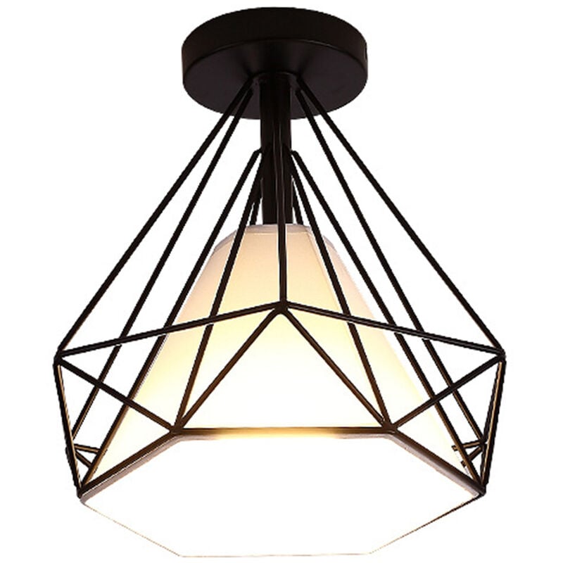 Plafonnier Cage Noir Rétro Industrielle Fer Lustre E27 25cm Noir 1 Pack