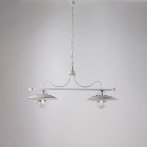 Lustre en fer Argent Blanc industriel minimal 87x h36 cm