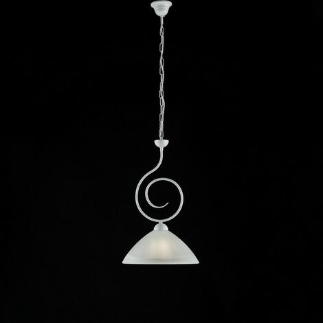 Lustre en fer blanc Shabby une lumière Abat-jour blanc 32x h53 cm
