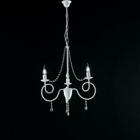 Lustre en fer blanc trois lumières shabby décoration strass 50x h67 cm
