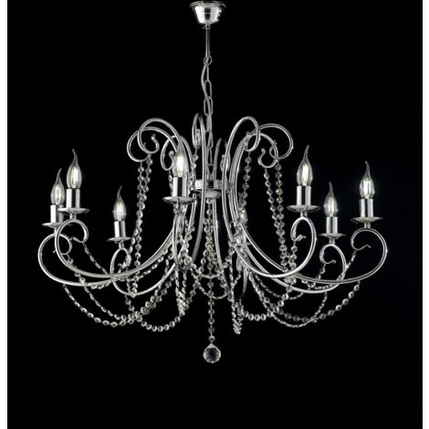 Lustre en fer chromé huit lumières avec strass 74x h58 cm
