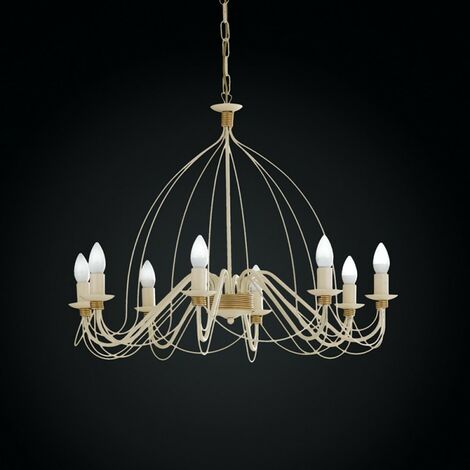 Lustre en fer Decape Ivoire finition Or huit lumières 75x h49 cm
