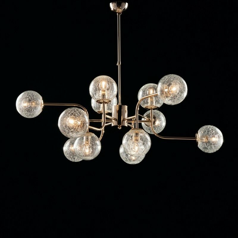 Bonetti Illumina - Lustre en fer doré brillant douze lumières sphères de verre transparent 105x h67 cm