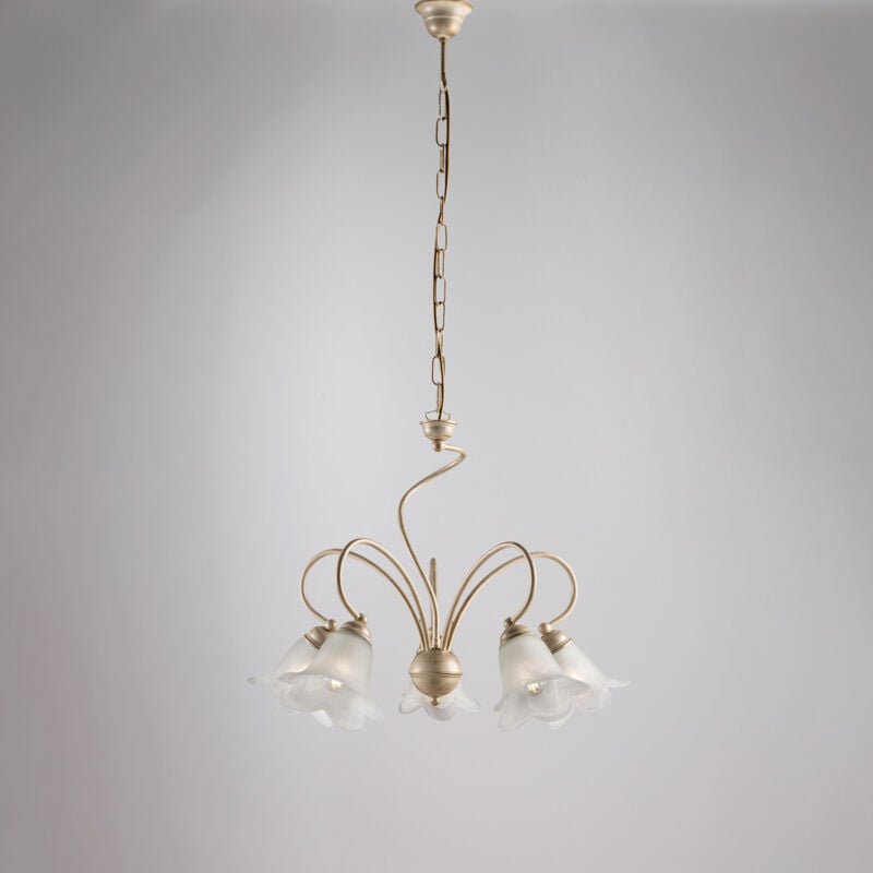 Bonetti Illumina - Lustre Alice ivoire, déco or antique, verre albâtre d.14, 5 lumières d.57 cm, parfait pour salon classique